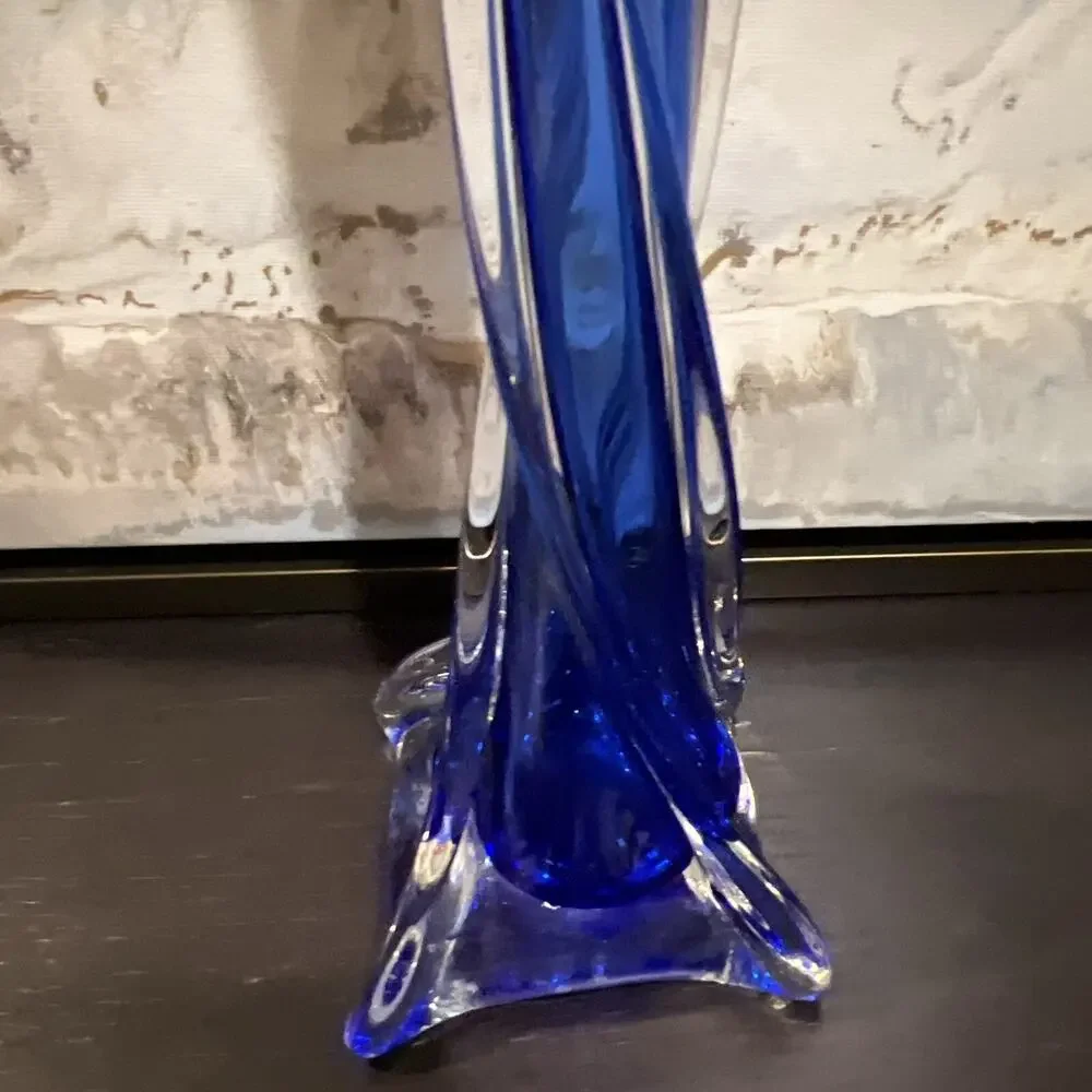 Vintage Cobalt Blue Glass Tall Vase 13.5”